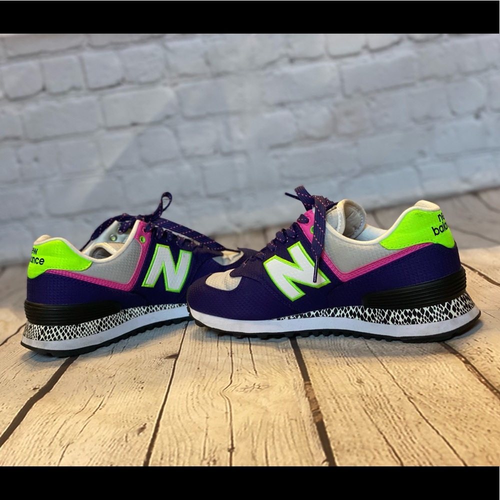 Womens New Balance 574 Athletic Shoe - Purple / Neon Multicolor Size 6.5